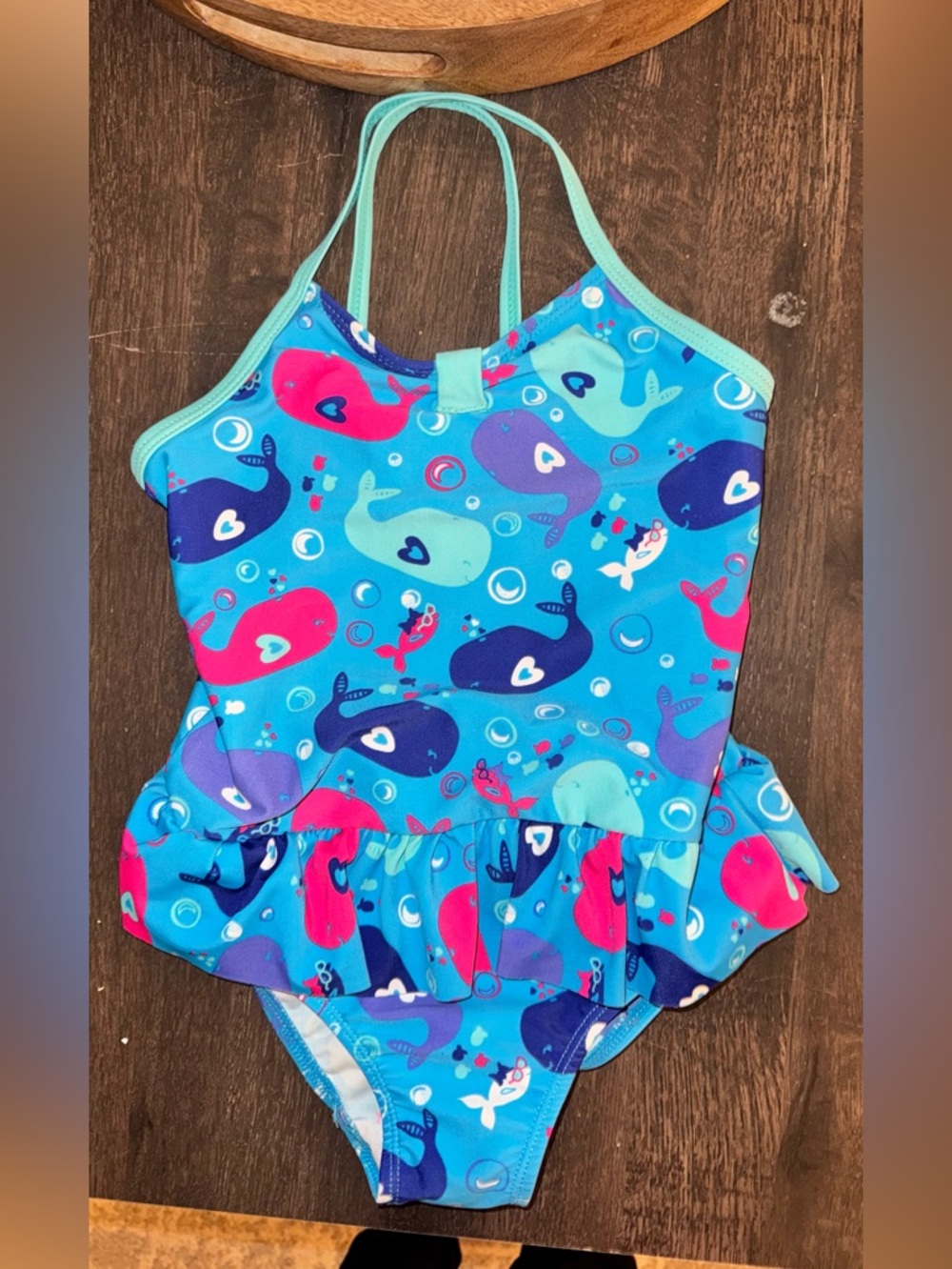 Wonderkids Blue One-Piece Swimsuit with Multi-Color Whale Print